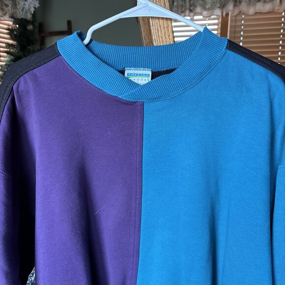 Vtg 90s Cheetah Mervyns Color Block Sweatshirt, Dad Oversized Large Heavy - Picture 2 of 5